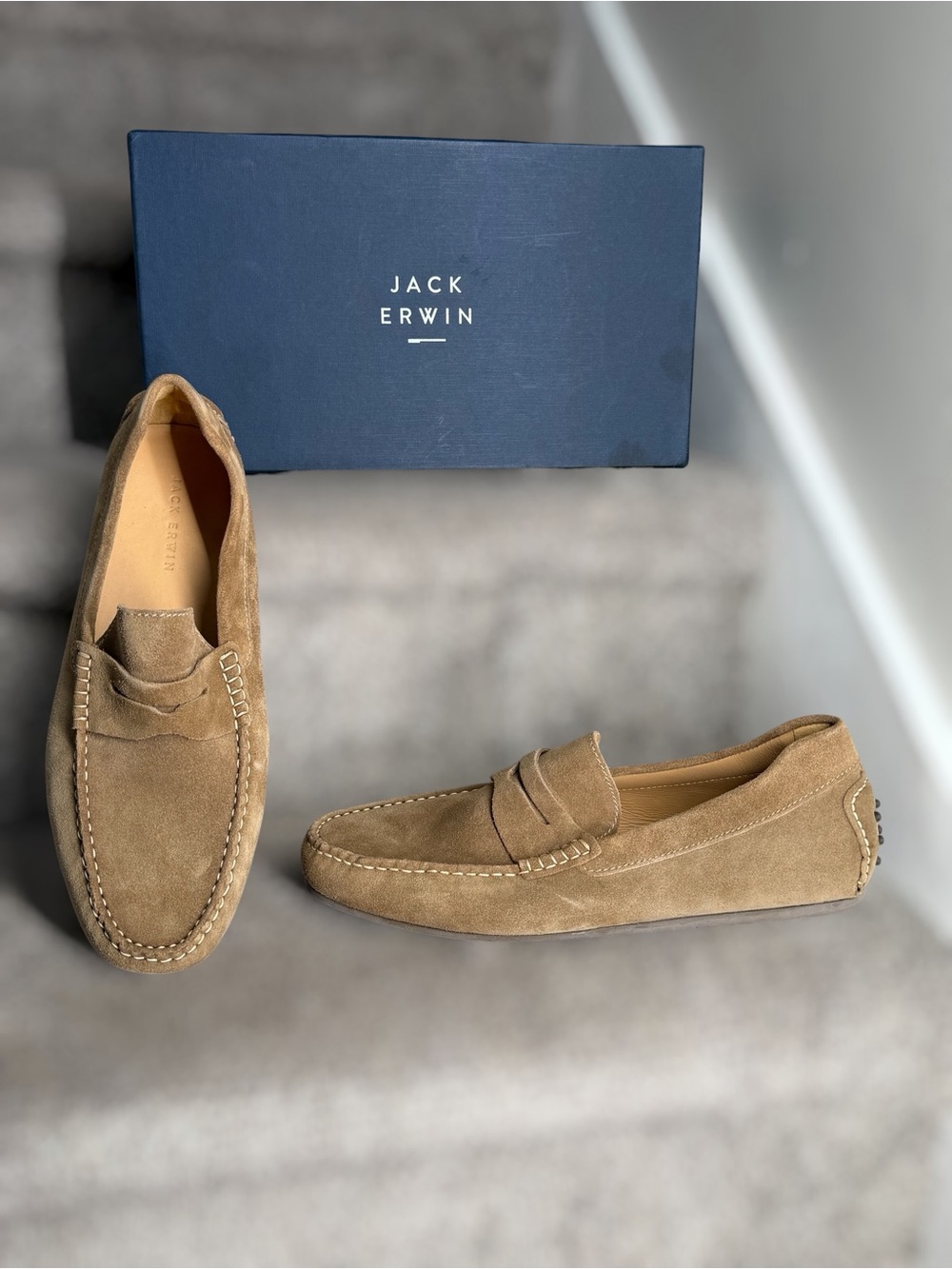 Jack Erwin Decker Camel Suede Penny Loafers Driving Shoes Men’s 11 Classic